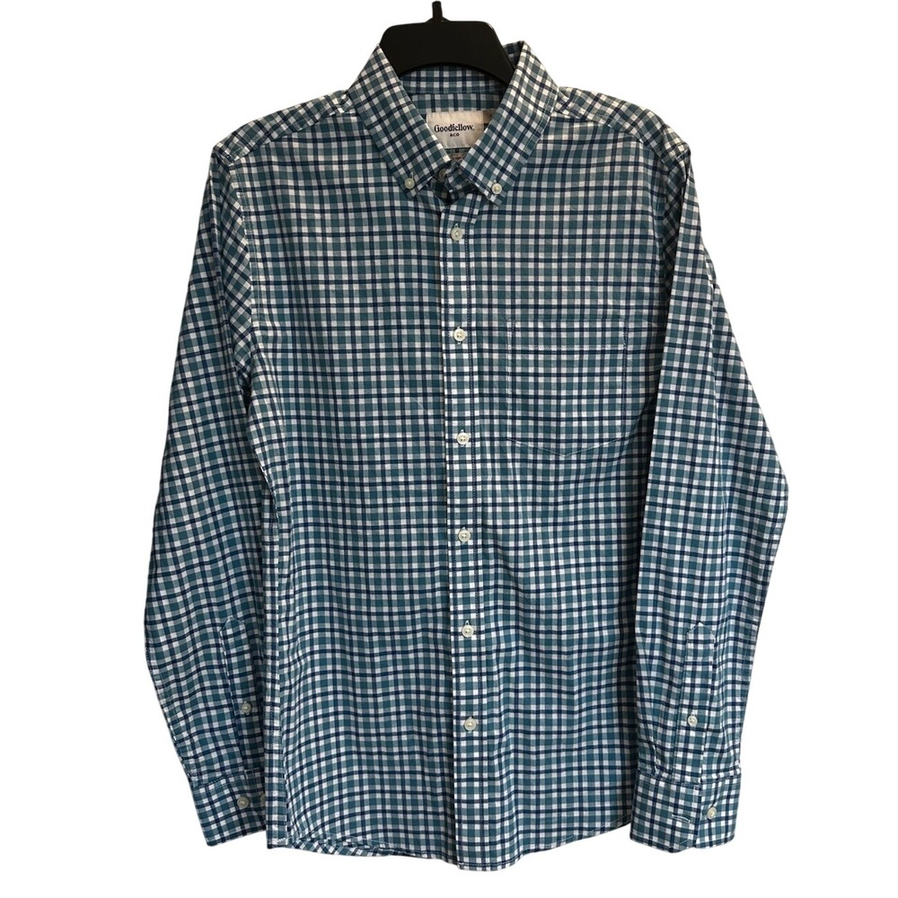 Goodfellow & Co Mens Northrop Shirt Teal White Gingham Slim Fit Button‎ Down S